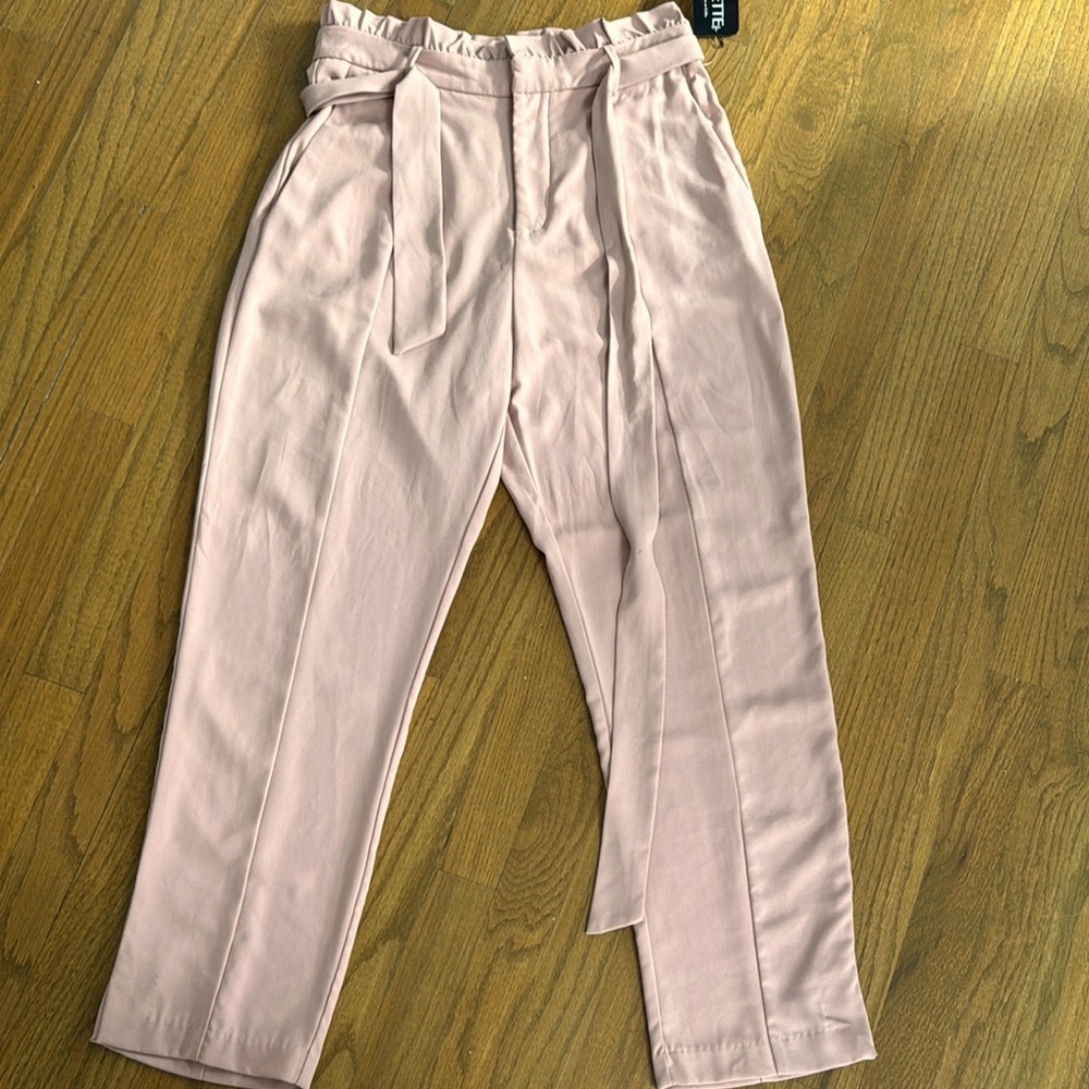 Dusty Pink Tie-Waist Pants L | Gorgeous Pink Dress Pants L | Split hem